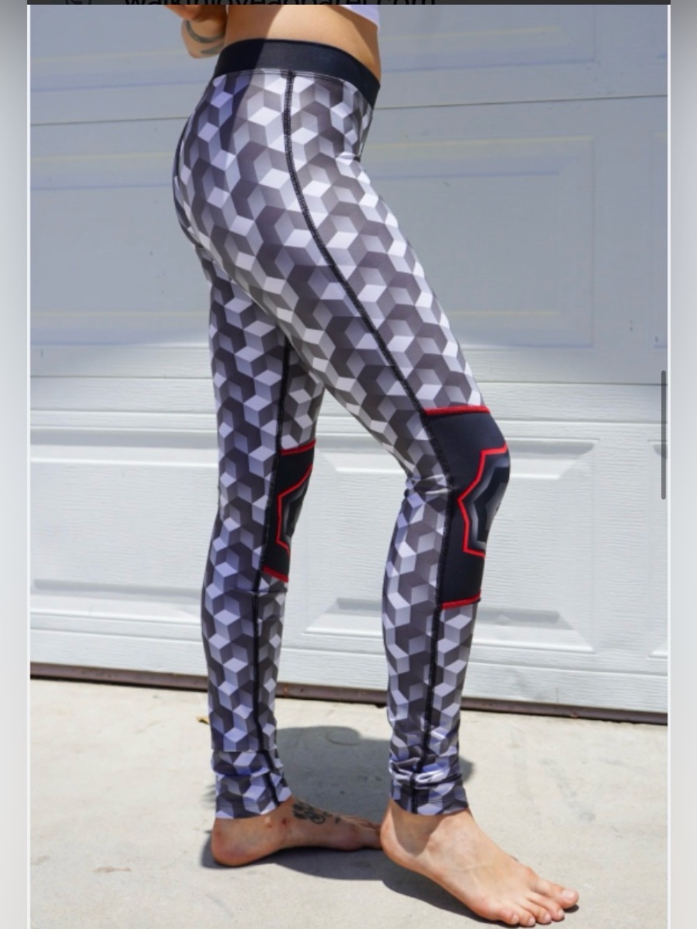 Geometric Print Active Leggings with Red Accent - Sabrina M Leggings